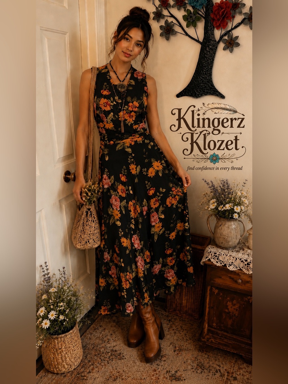 Flowy floral sleeveless maxi dress